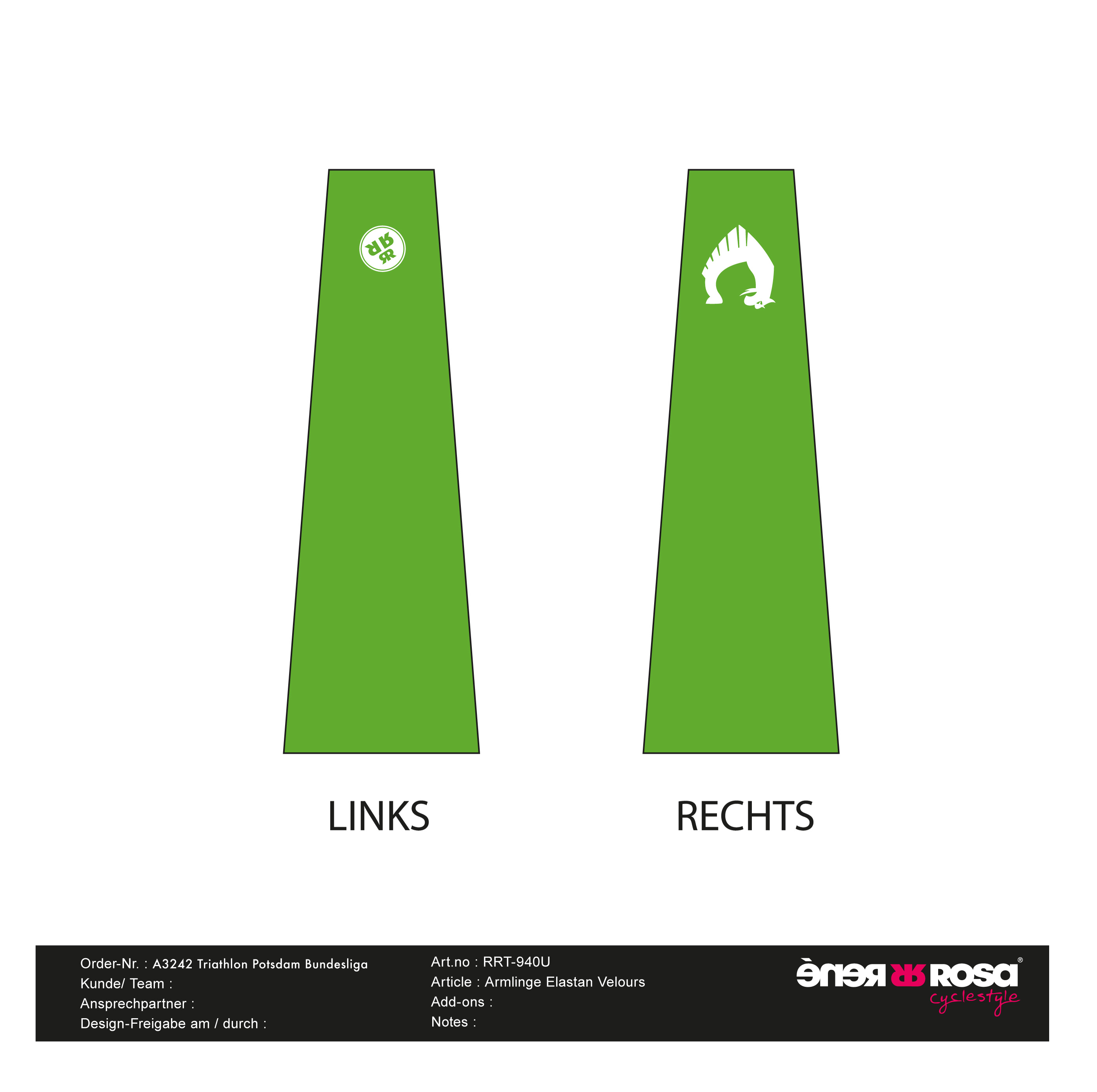 Armlinge warm RRT1940U / Triathlon Potsdam - Grün Verein + Bundesliga Team