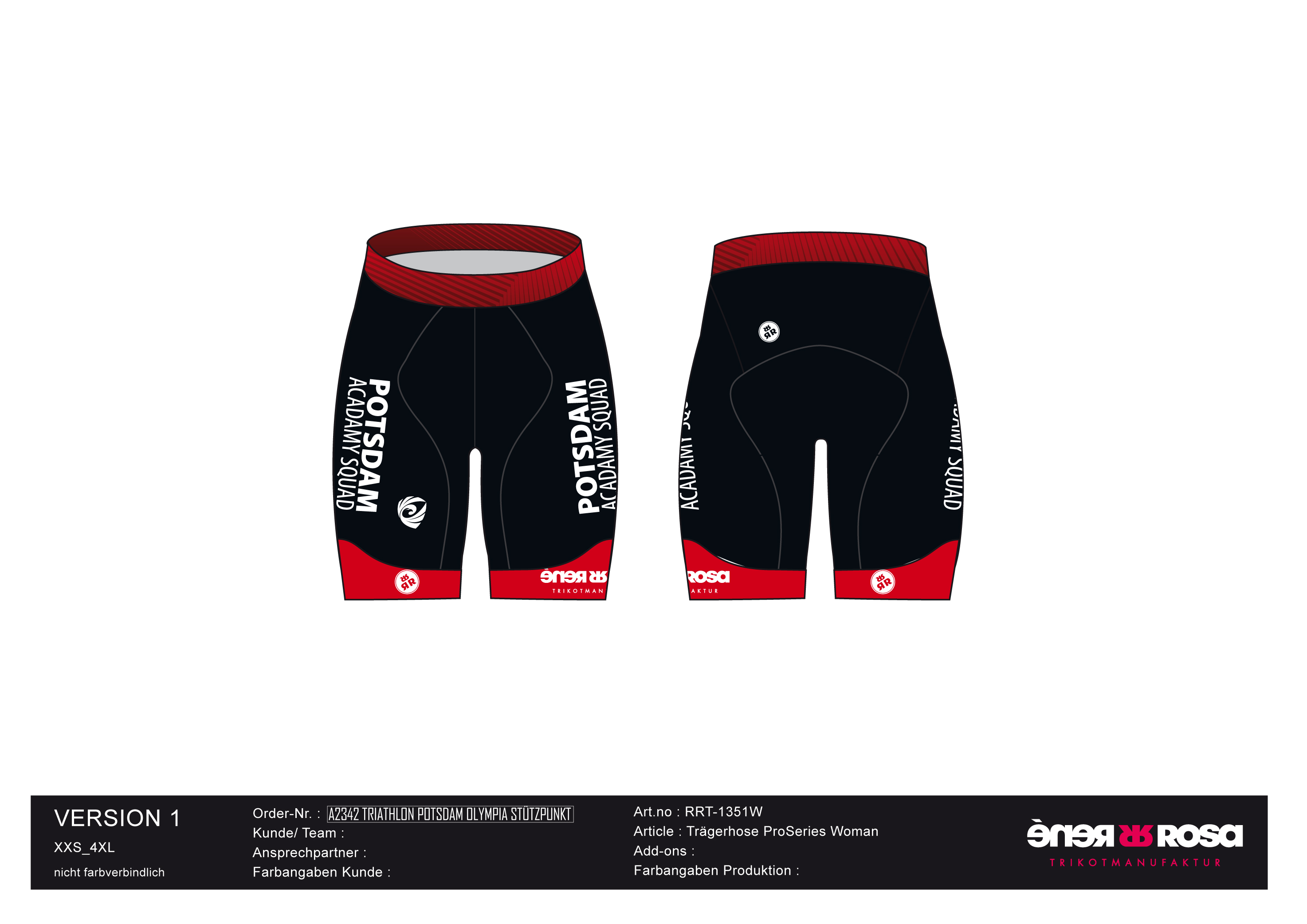 Bundhose ProSeries RRT1351W Damen / Triathlon Potsdam - Rot OSP + Landeskader