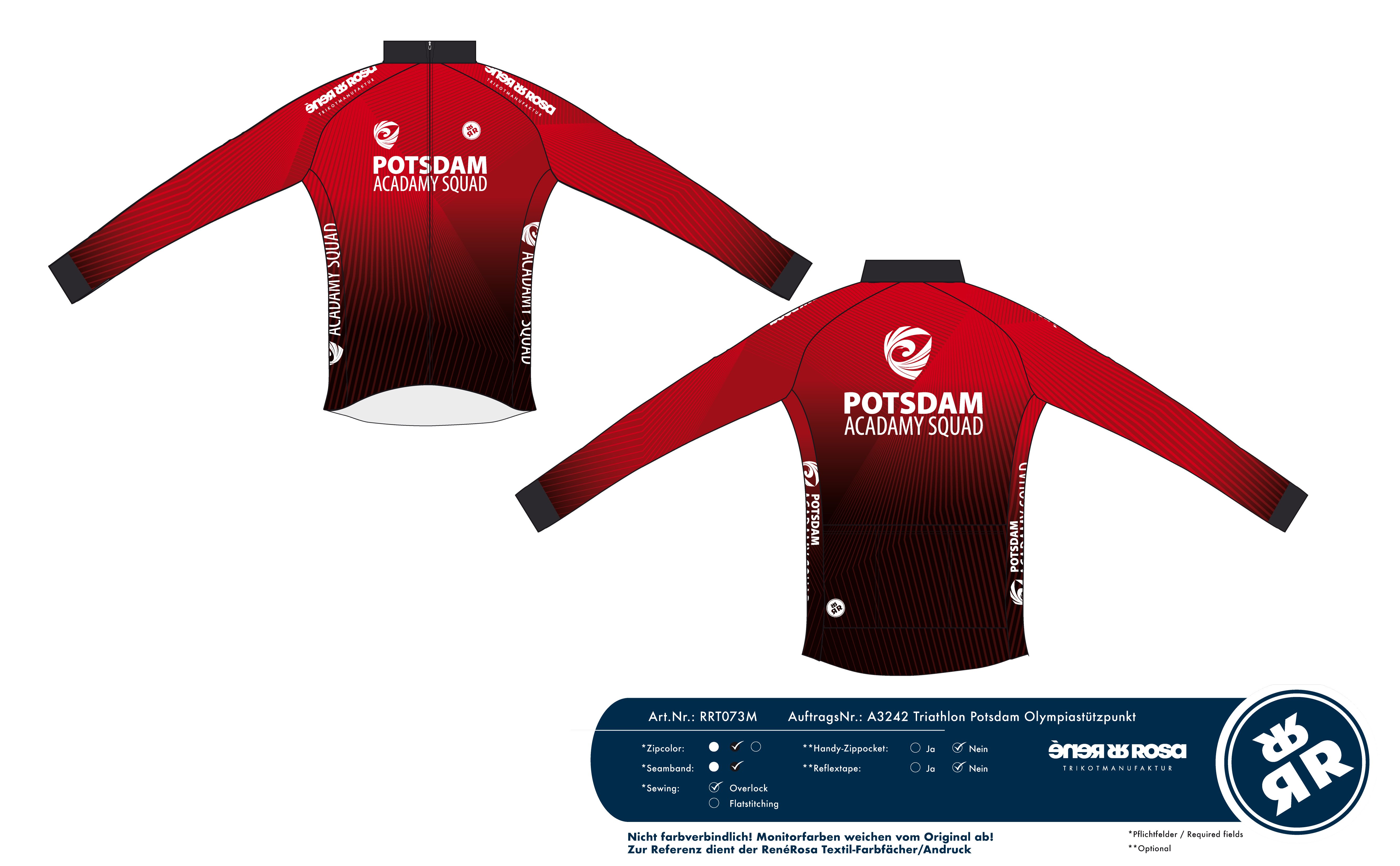 Radtrikot lang warm RRT073W Damen / Triathlon Potsdam - Rot OSP + Landeskader