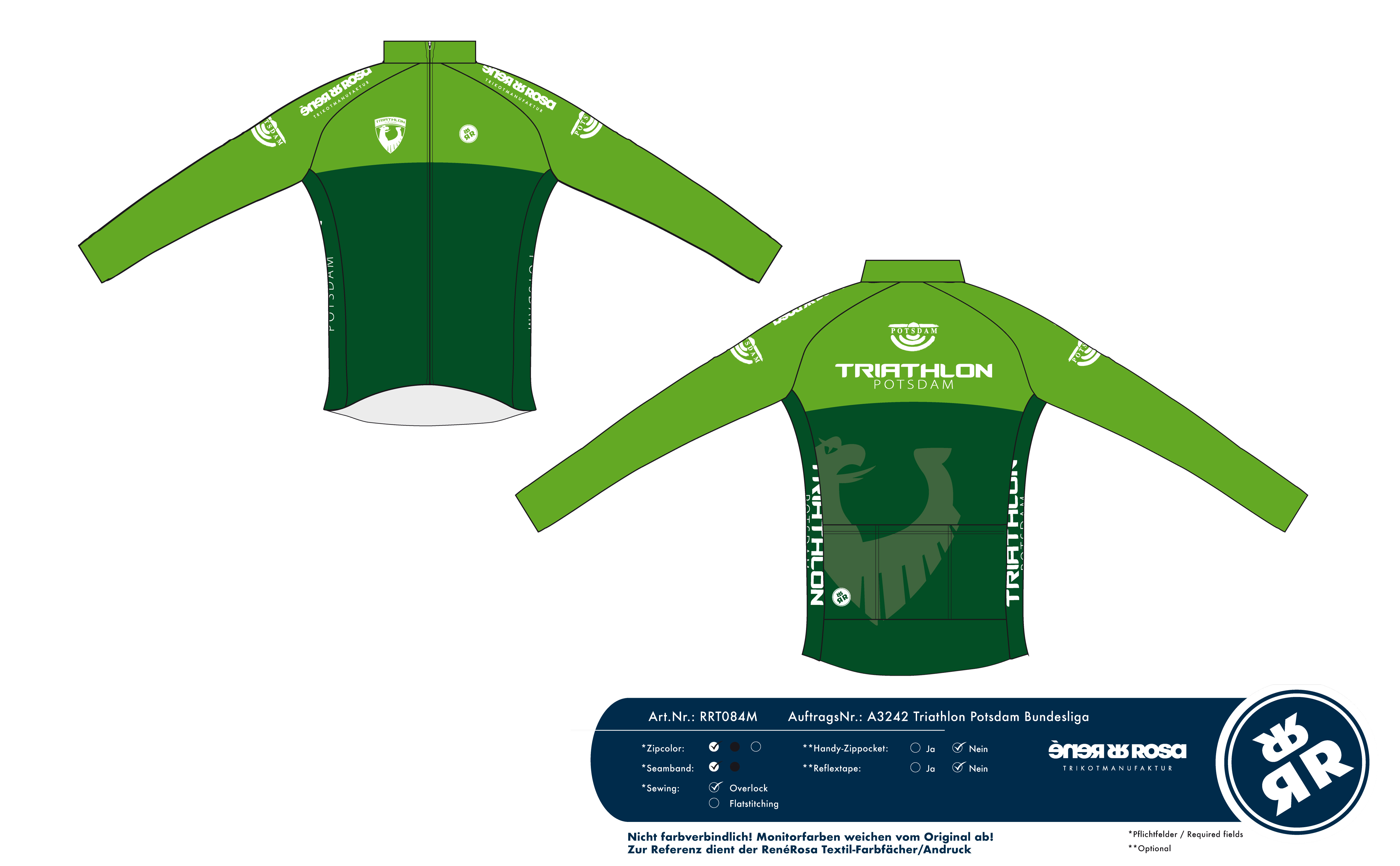Thermojacke Softshell RRT084M Unisex / Triathlon Potsdam - Grün Verein + Bundesliga Team