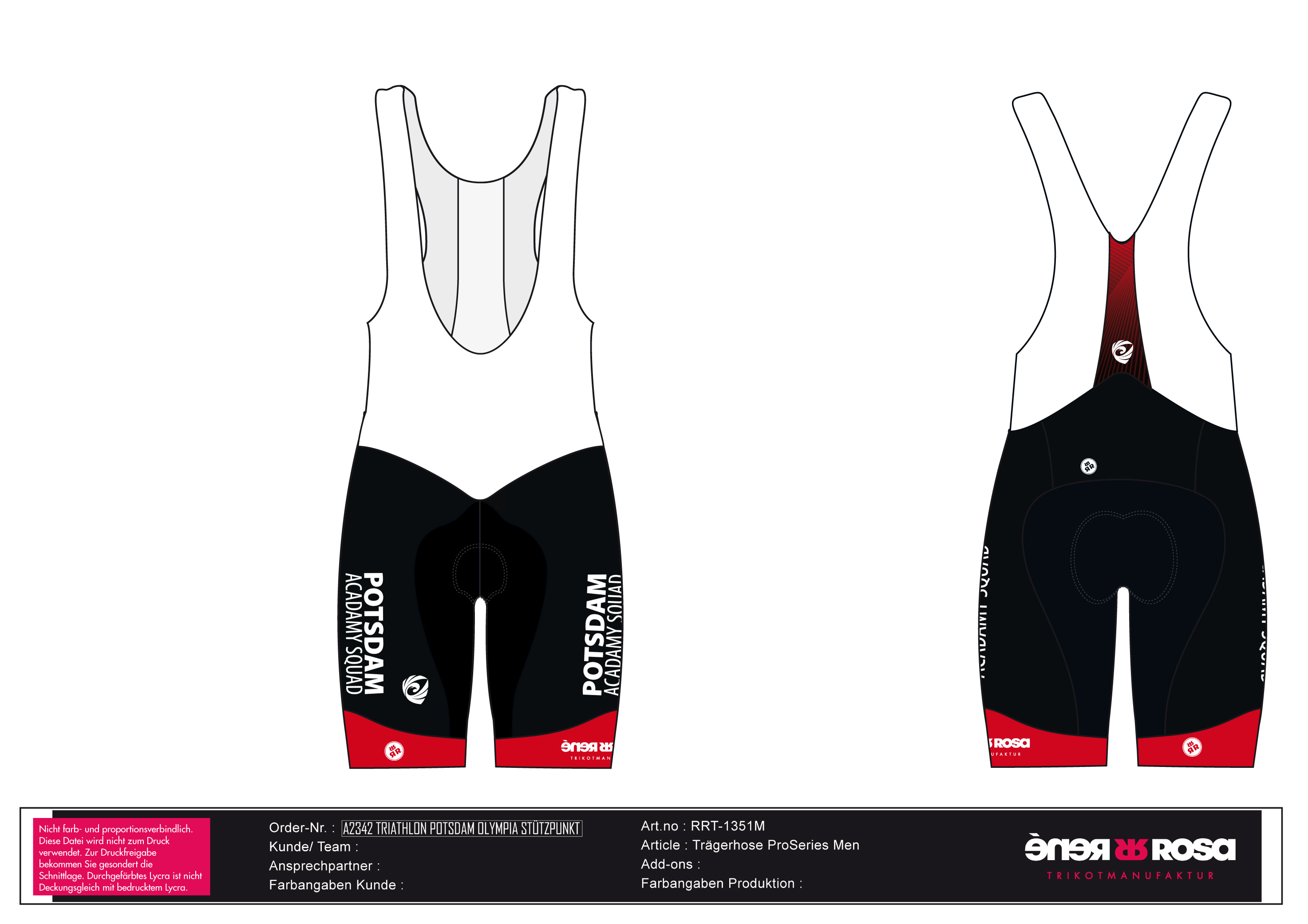 Trägerhose Damen Polster ProSeries RRT1351M / Triathlon Potsdam - Rot OSP + Landeskader