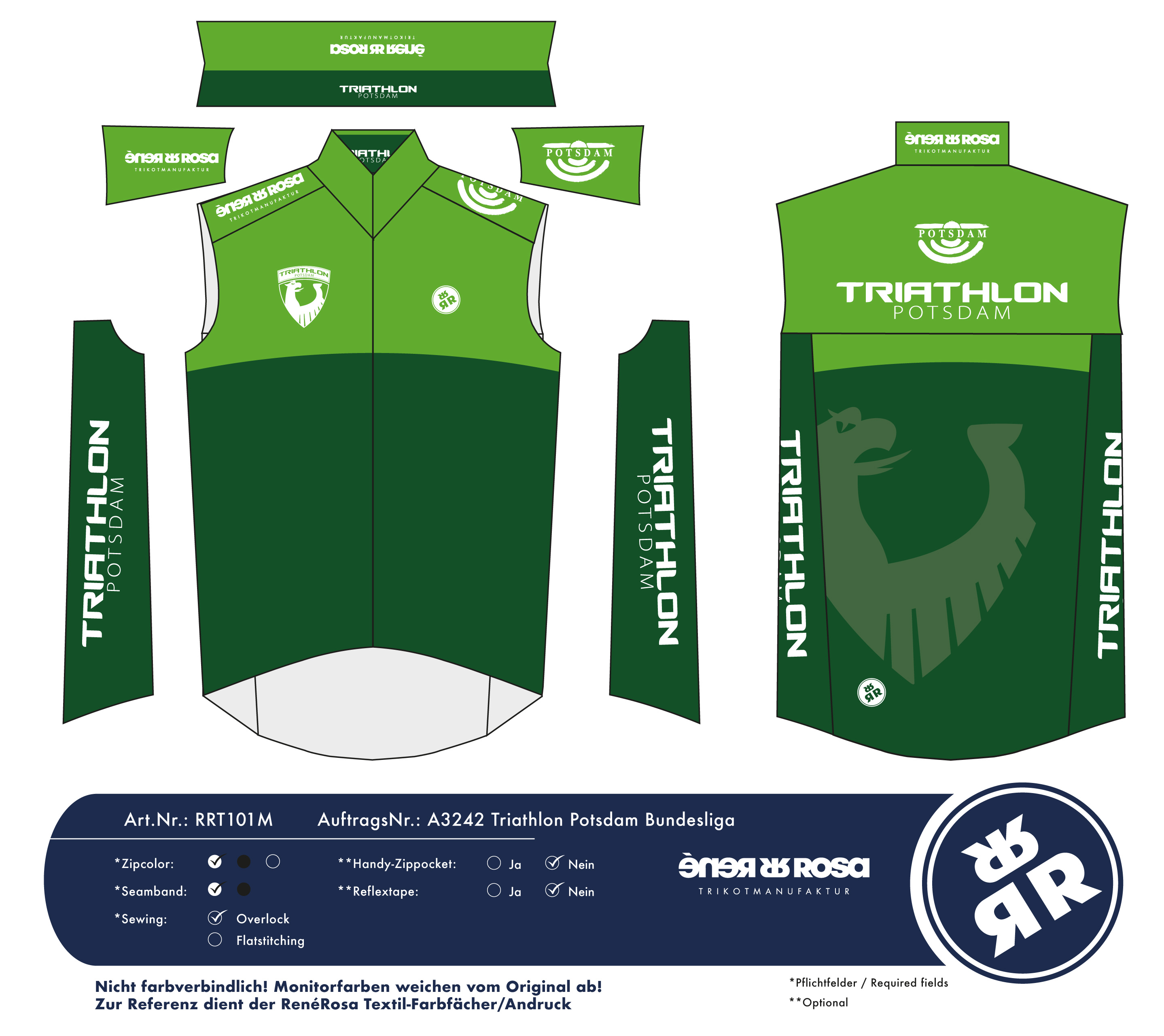 Windweste Performance RRT101M Unisex / Triathlon Potsdam - Grün Verein + Bundesliga Team