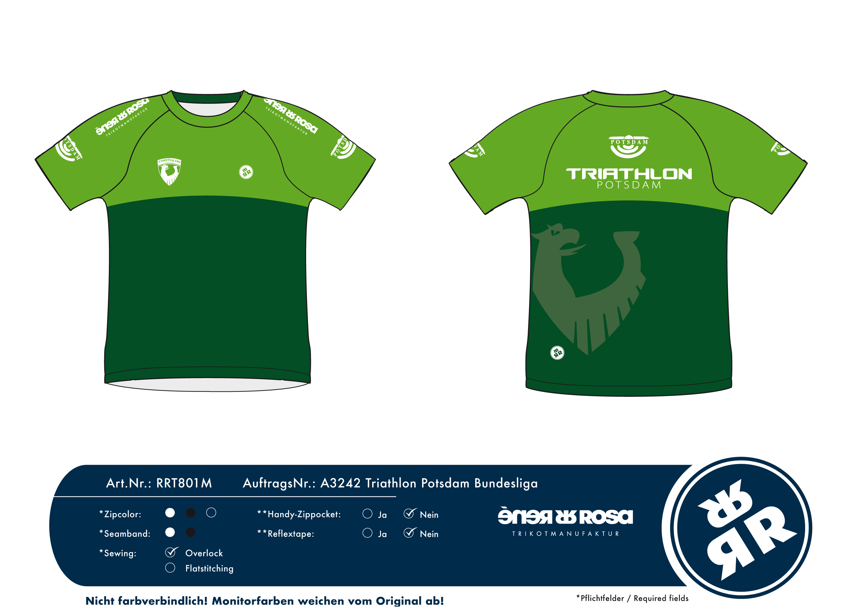 Laufshirt Ultimate RRT801M / Triathlon Potsdam - Grün Verein + Bundesliga Team